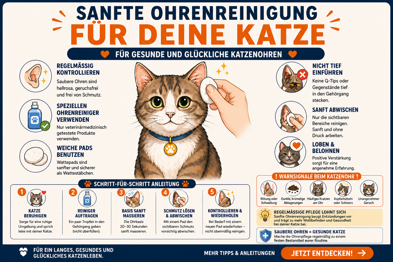 Katzenohren reinigen: So geht's schonend und richtig