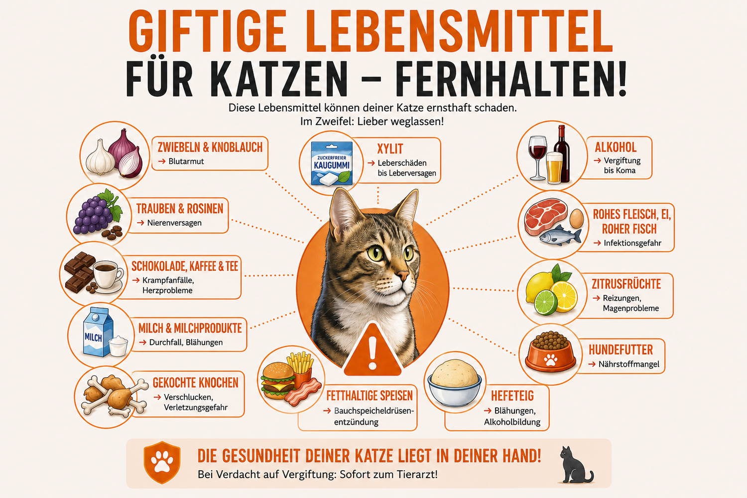 Diese 12 Lebensmittel sind giftig für Katzen – unbedingt fernhalten